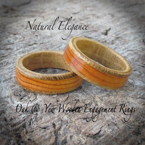 Set of Wooden Engagement Rings made from Yew and Oak