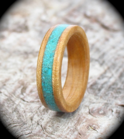 Silver Birch and Gemstone Wooden Ring