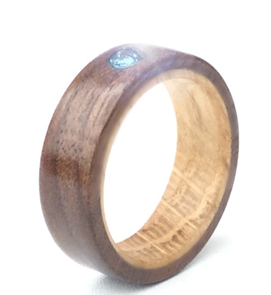 wooden engagement ring with gemstone