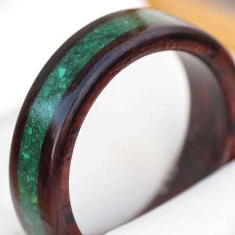 Rosewood Engagement Ring inlaid with Malachite
