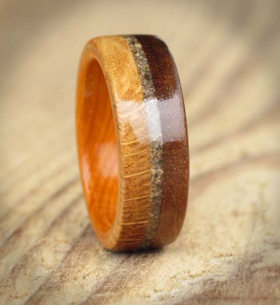 Wooden Ring From Oak Walnut Yew & Sand