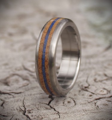 Titanium Whisky Barrel Oak With Inlay Choice 6mm Wide Ring