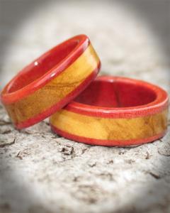 Pink Ivory and Olivewood Wooden Wedding Ring